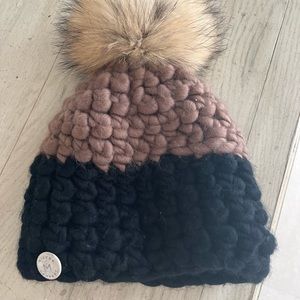 Mischa Lampert Hand spun, hand crocheted, Merino wool with Cashmere Pom hat